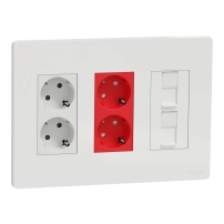 Комплект за работно място, New unica, 4 контактни излаза+двоен RJ45, червен