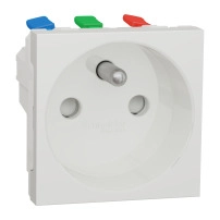 Контакт, New unica, 2P + E, 16A, френски, със защита, IP4X, сатениран, антибактериален, бял