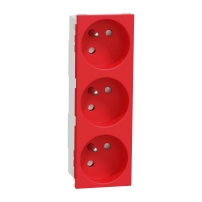 3 Контакти, New unica, 2P + E, 16A, френски, със защита, IP3x, гланцов, антибактериален, червен