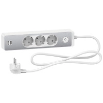 Разклонител 3 Гнезда & 2 USB 1.5M Алуминий/Бял