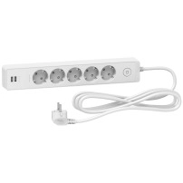 Разклонител 5 гнезда & 2 USB 3м. кабел, бял