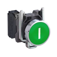 SCHNEIDER ELECTRIC Push button, metal, green, 22mm, spring return, marked I, 1NO