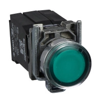 Harmony XB4, Светещ бутон, Сглобен, зелен, равен, 22 mm, пружинно връщане 1NO+1NC 110...120 V