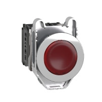 Harmony XB4, Светещ бутон за вграден монтаж, метал, червен, O30, вграден LED, 230V AC 1 NO + 1 NC